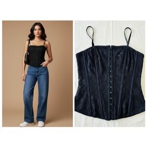 Guess Jeans Corset Top Womens Small Black Lace Hook Eye Vintage Y2K Bustier